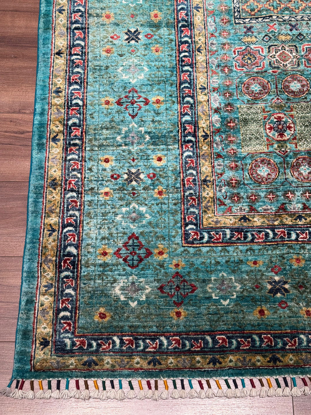 Mamluk Original Handwoven Turquoise Root Dye Wool Rug 272x347 cm (9.44 square meters) - 8x11 ft 