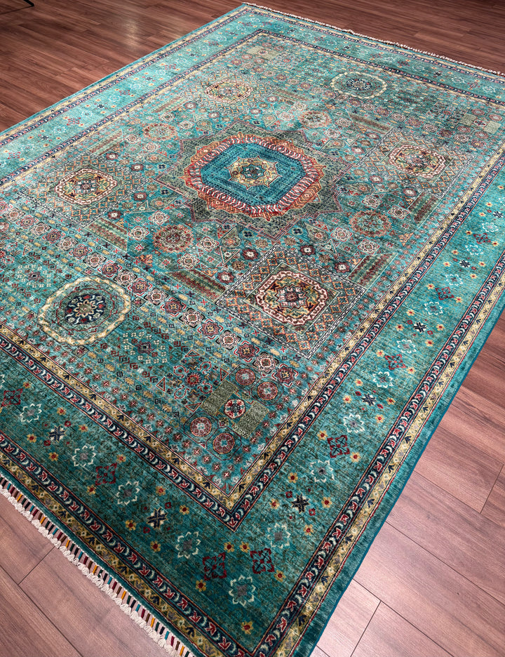 Mamluk Original Handwoven Turquoise Root Dye Wool Rug 272x347 cm (9.44 square meters) - 8x11 ft 