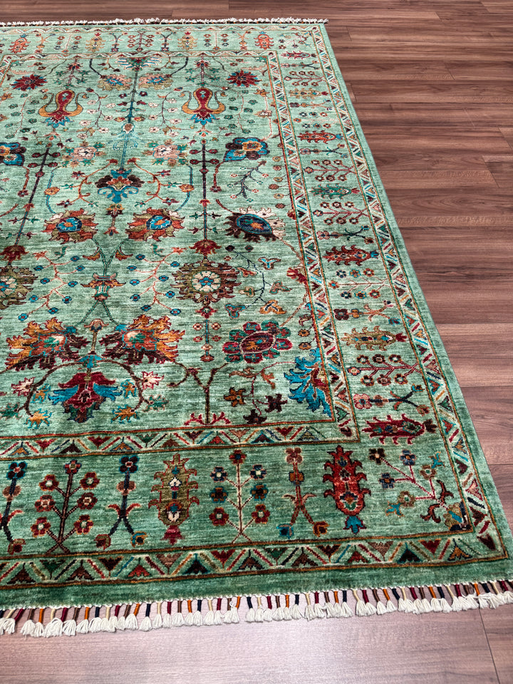 Sultani Çiçekli Orijinal El Dokuması Yeşil Kök Boya Yün Halı 171x254 4.34 Metrekare - 5x8 ft