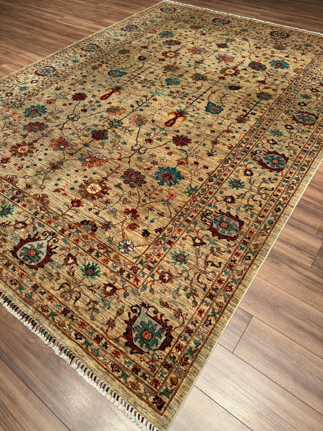 Sultani One Thousand and One Nights Original Handwoven Beige Root Dye Wool Rug 272x377 cm (10.25 square meters) - 9x12 ft 