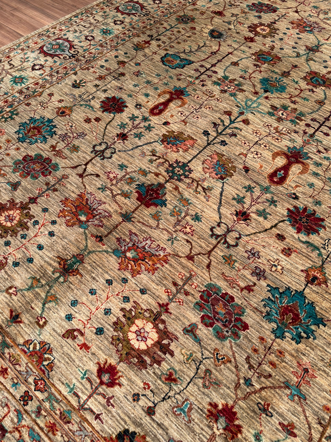 Sultani One Thousand and One Nights Original Handwoven Beige Root Dye Wool Rug 272x377 cm (10.25 square meters) - 9x12 ft 