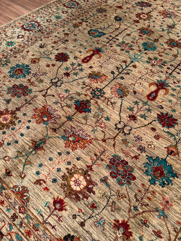 Sultani One Thousand and One Nights Original Handwoven Beige Root Dye Wool Rug 272x377 cm (10.25 square meters) - 9x12 ft 