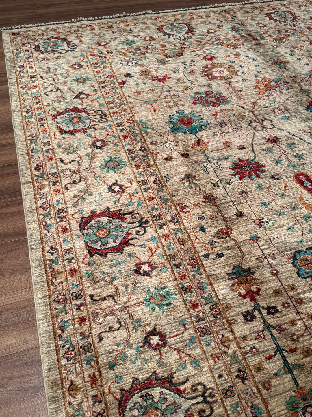 Sultani One Thousand and One Nights Original Handwoven Beige Root Dye Wool Rug 272x377 cm (10.25 square meters) - 9x12 ft 