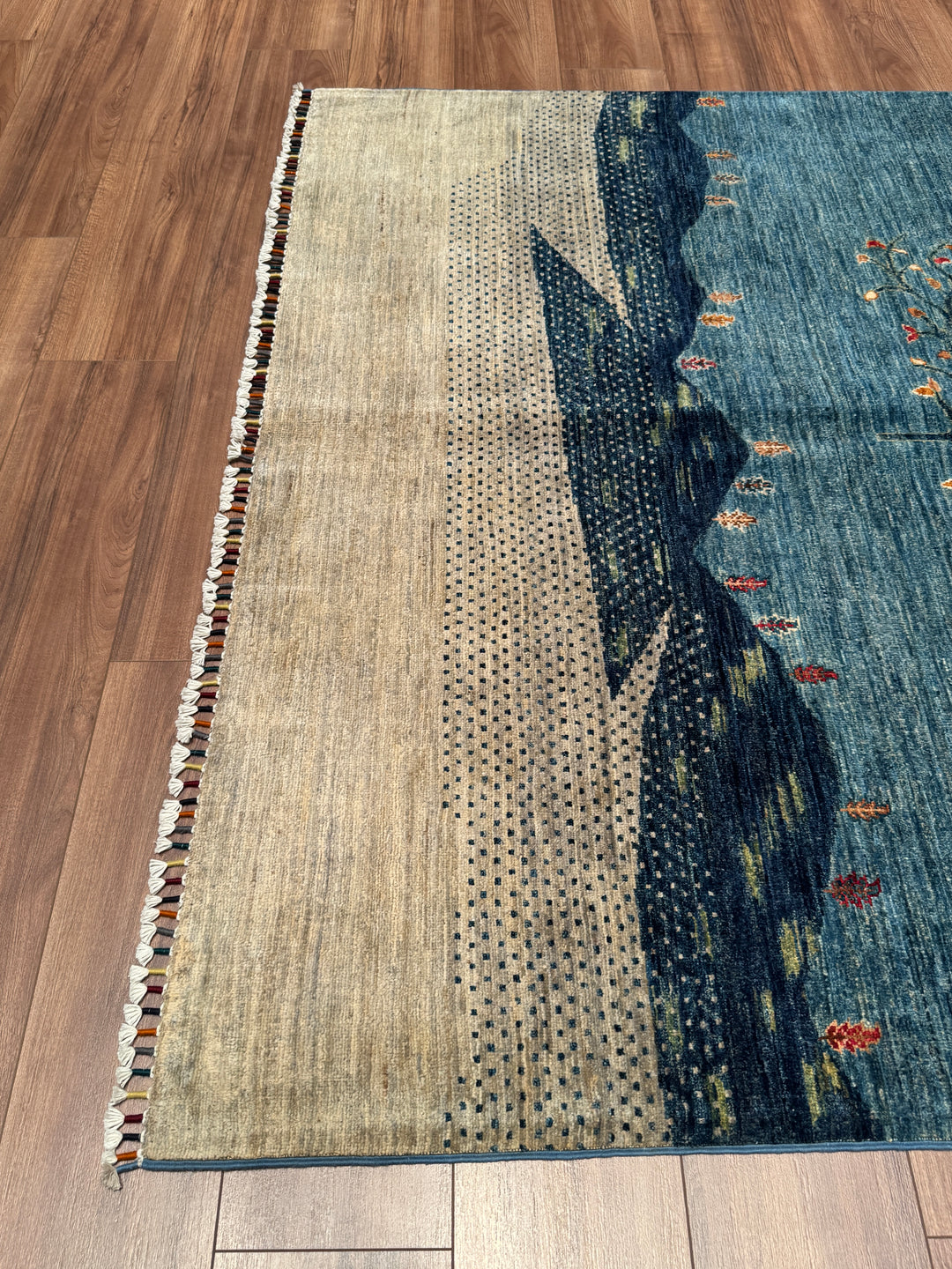 Hayat Ağacı Orijinal El Dokuması Mavi Kök Boya Yün Halı 173x239 4.13 Metrekare - 5x8 ft