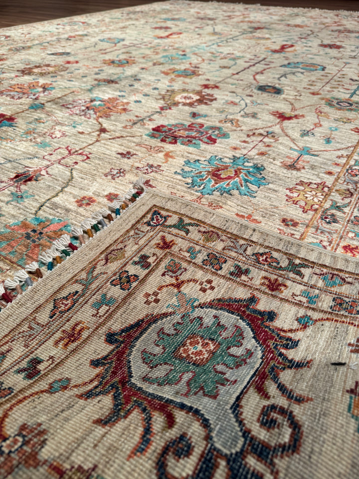 Sultani One Thousand and One Nights Original Handwoven Beige Root Dye Wool Rug 272x377 cm (10.25 square meters) - 9x12 ft 