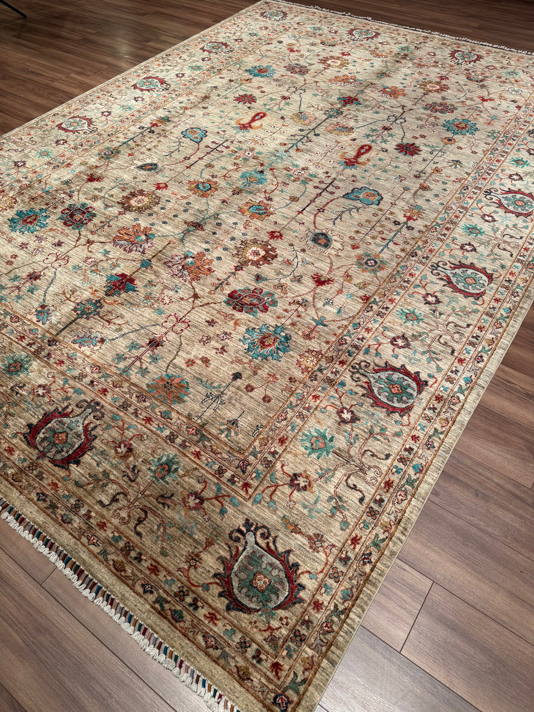 Sultani One Thousand and One Nights Original Handwoven Beige Root Dye Wool Rug 272x377 cm (10.25 square meters) - 9x12 ft 