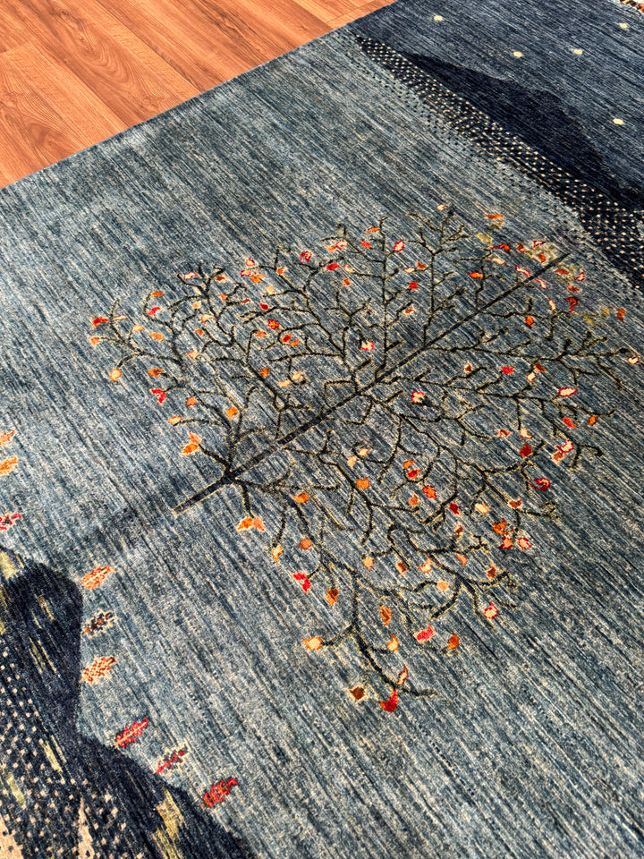 Hayat Ağacı Orijinal El Dokuması Mavi Kök Boya Yün Halı 173x239 4.13 Metrekare - 5x8 ft
