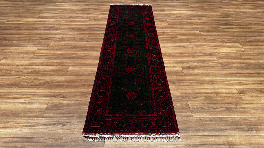 Afghan Carpet Hamyap Runner Original Hand Woven Root Dye Wool 0.82x296 2.43 Square Meters - 3x9 ft 