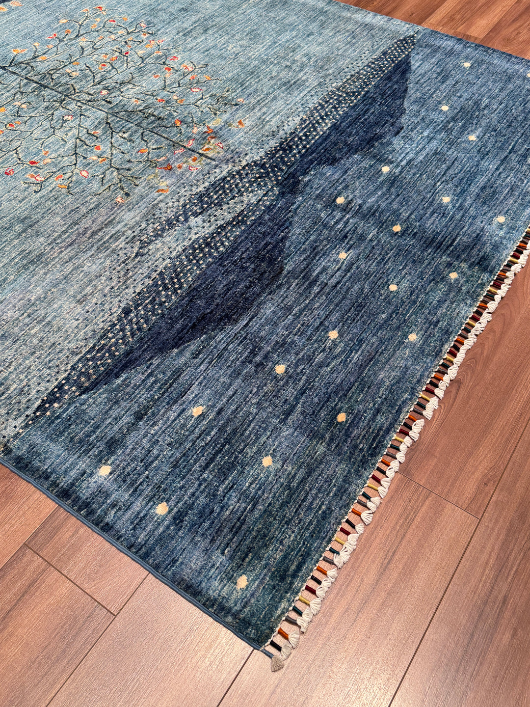 Hayat Ağacı Orijinal El Dokuması Mavi Kök Boya Yün Halı 173x239 4.13 Metrekare - 5x8 ft