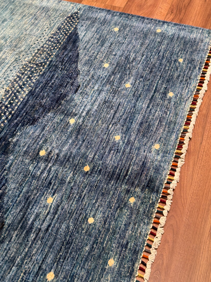 Hayat Ağacı Orijinal El Dokuması Mavi Kök Boya Yün Halı 173x239 4.13 Metrekare - 5x8 ft