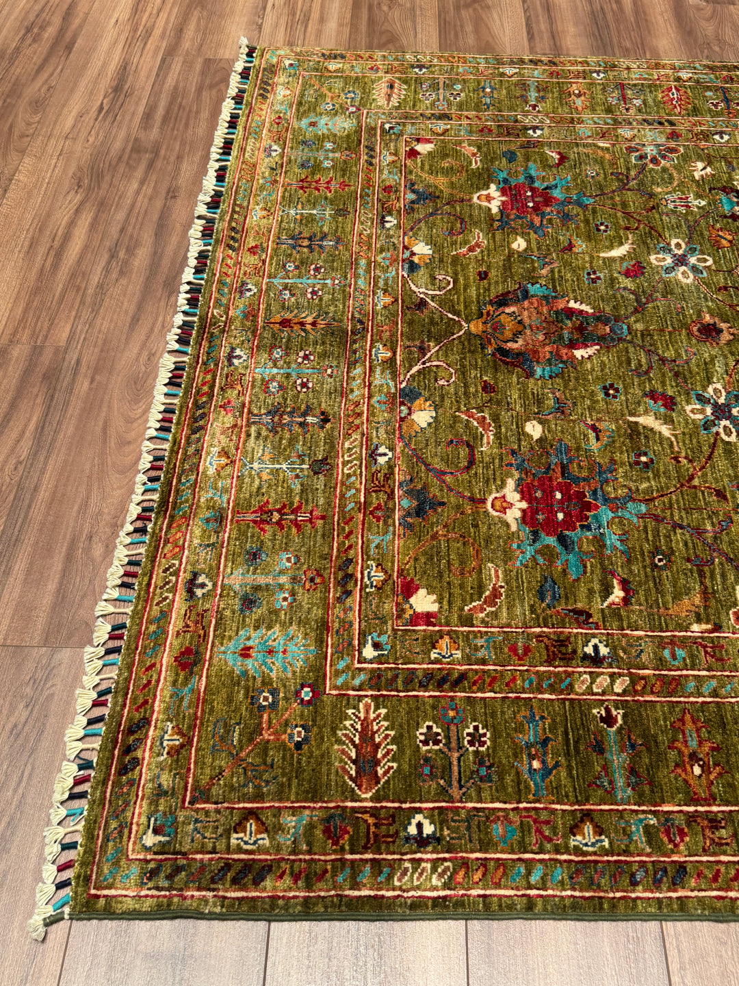 Sultani Binbirgece Orijinal El Dokuması Yeşil Kök Boya Yün Halı 170x246 4.18 Metrekare - 5x8 ft