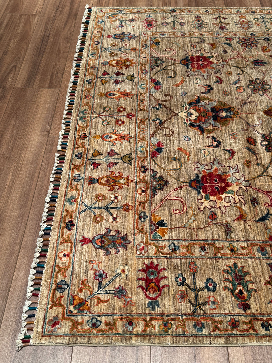 Sultani One Thousand and One Nights Original Handwoven Beige Root Dye Wool Rug 174x239 cm (4.16 square meters) - 5x8 ft 