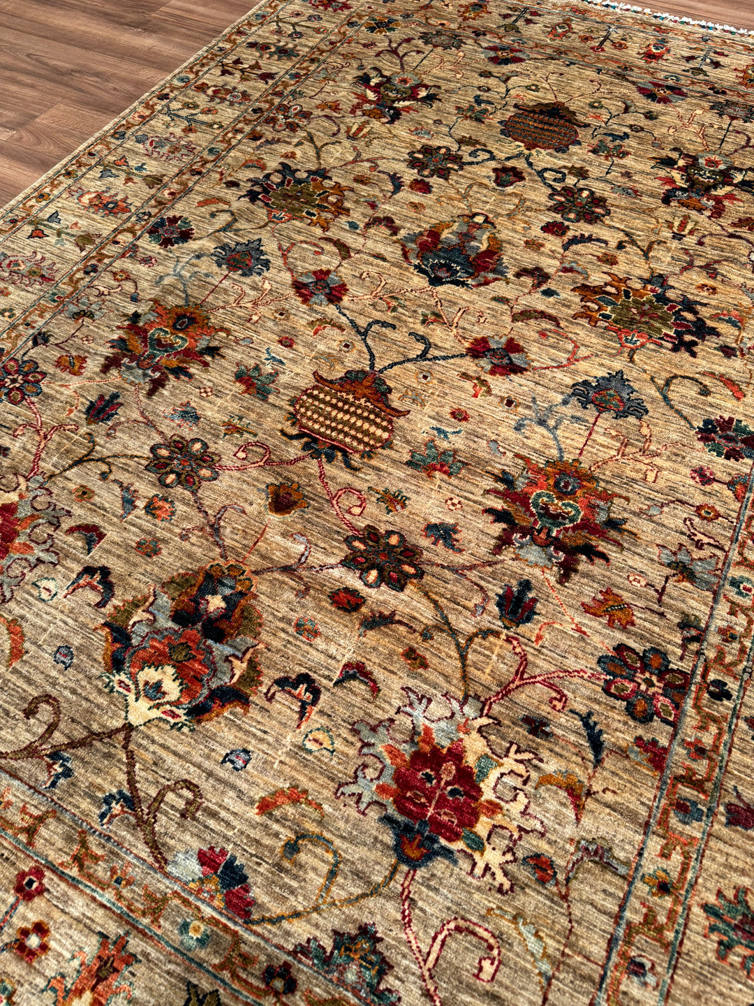 Sultani One Thousand and One Nights Original Handwoven Beige Root Dye Wool Rug 174x239 cm (4.16 square meters) - 5x8 ft 