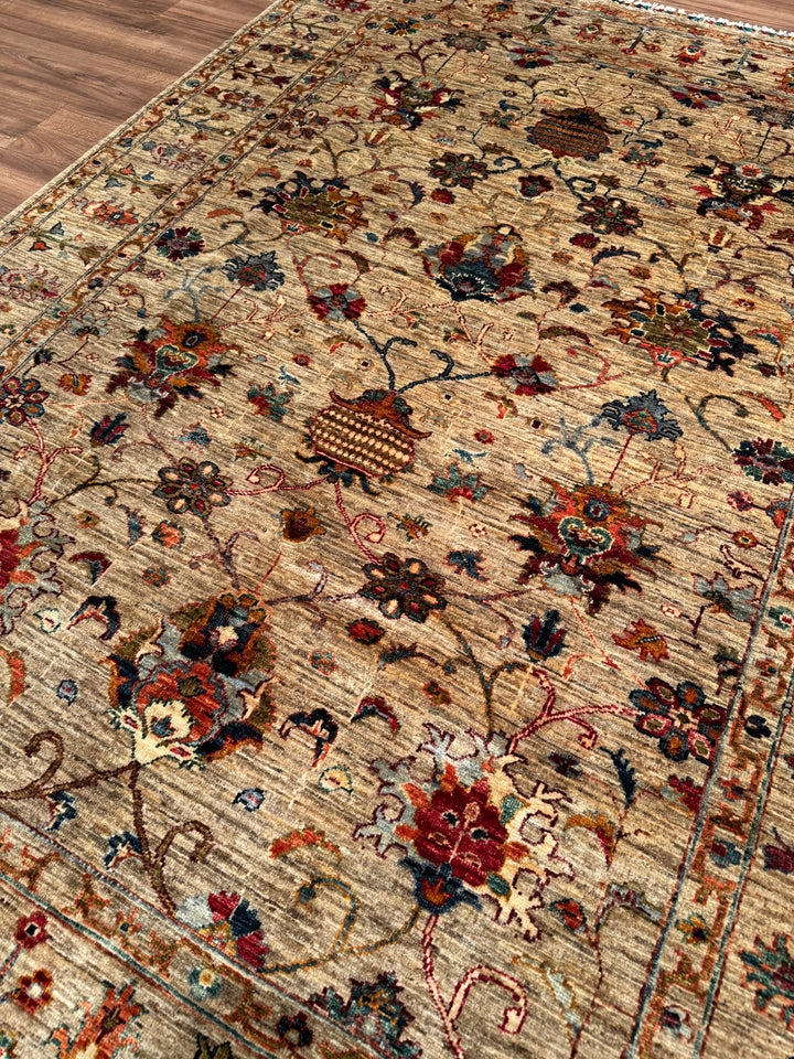 Sultani One Thousand and One Nights Original Handwoven Beige Root Dye Wool Rug 174x239 cm (4.16 square meters) - 5x8 ft 