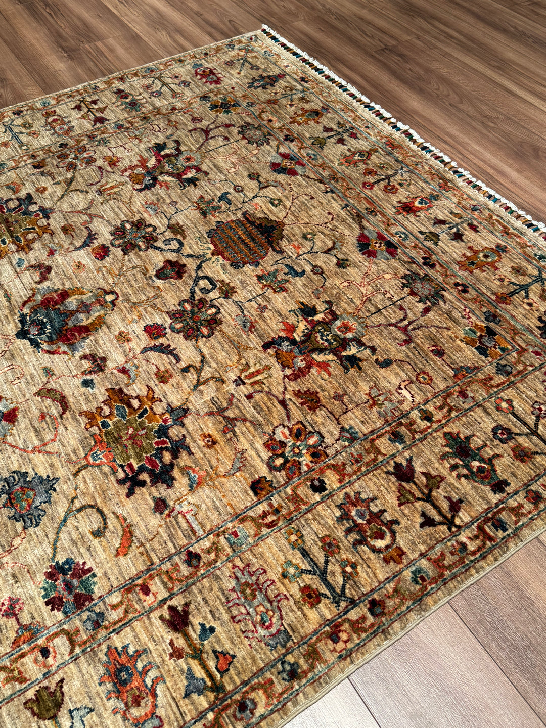 Sultani One Thousand and One Nights Original Handwoven Beige Root Dye Wool Rug 174x239 cm (4.16 square meters) - 5x8 ft 