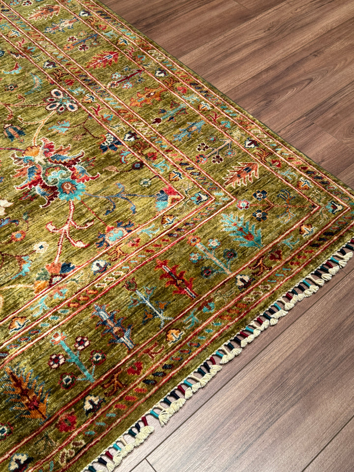 Sultani Binbirgece Orijinal El Dokuması Yeşil Kök Boya Yün Halı 170x246 4.18 Metrekare - 5x8 ft