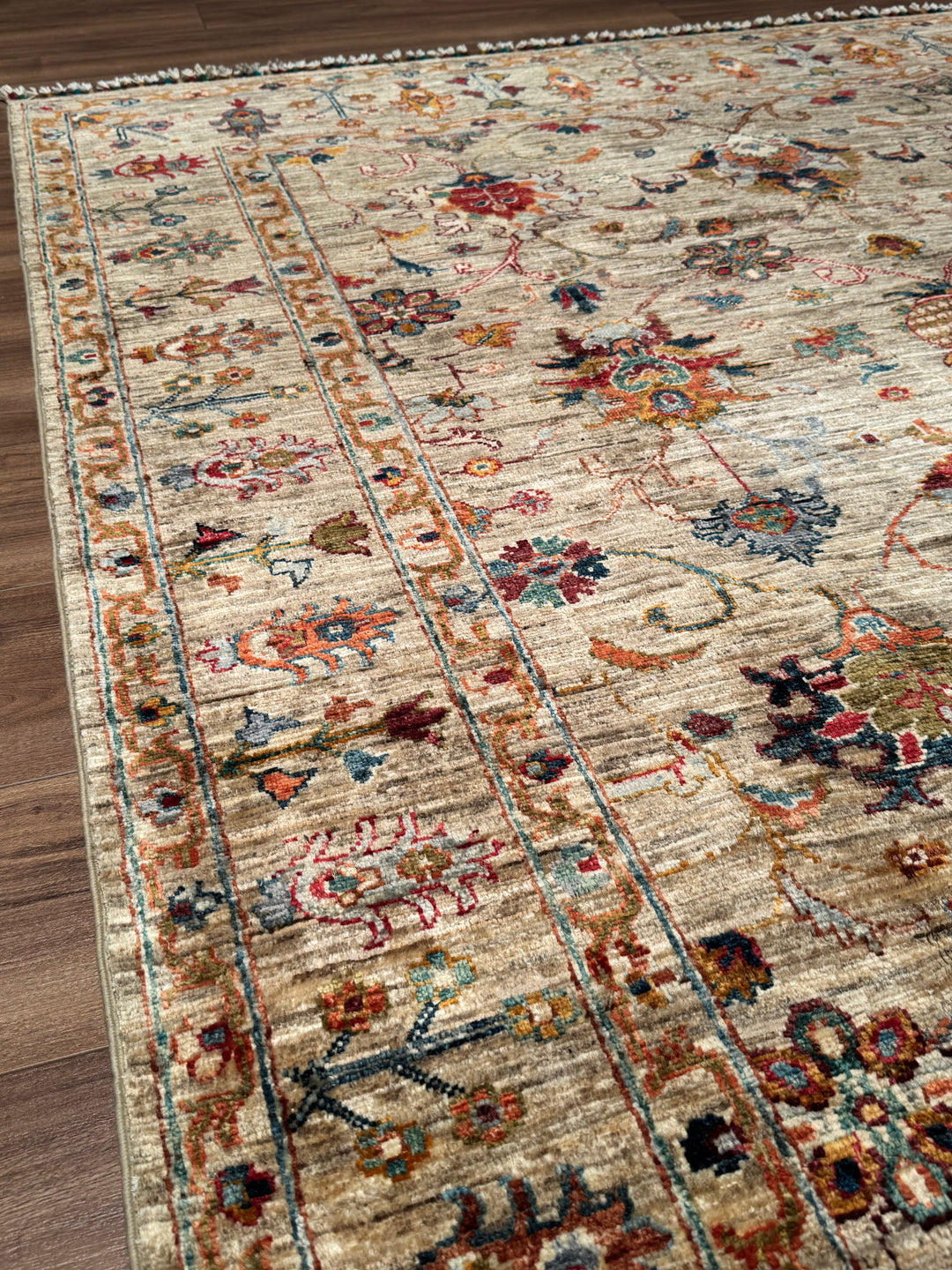 Sultani One Thousand and One Nights Original Handwoven Beige Root Dye Wool Rug 174x239 cm (4.16 square meters) - 5x8 ft 