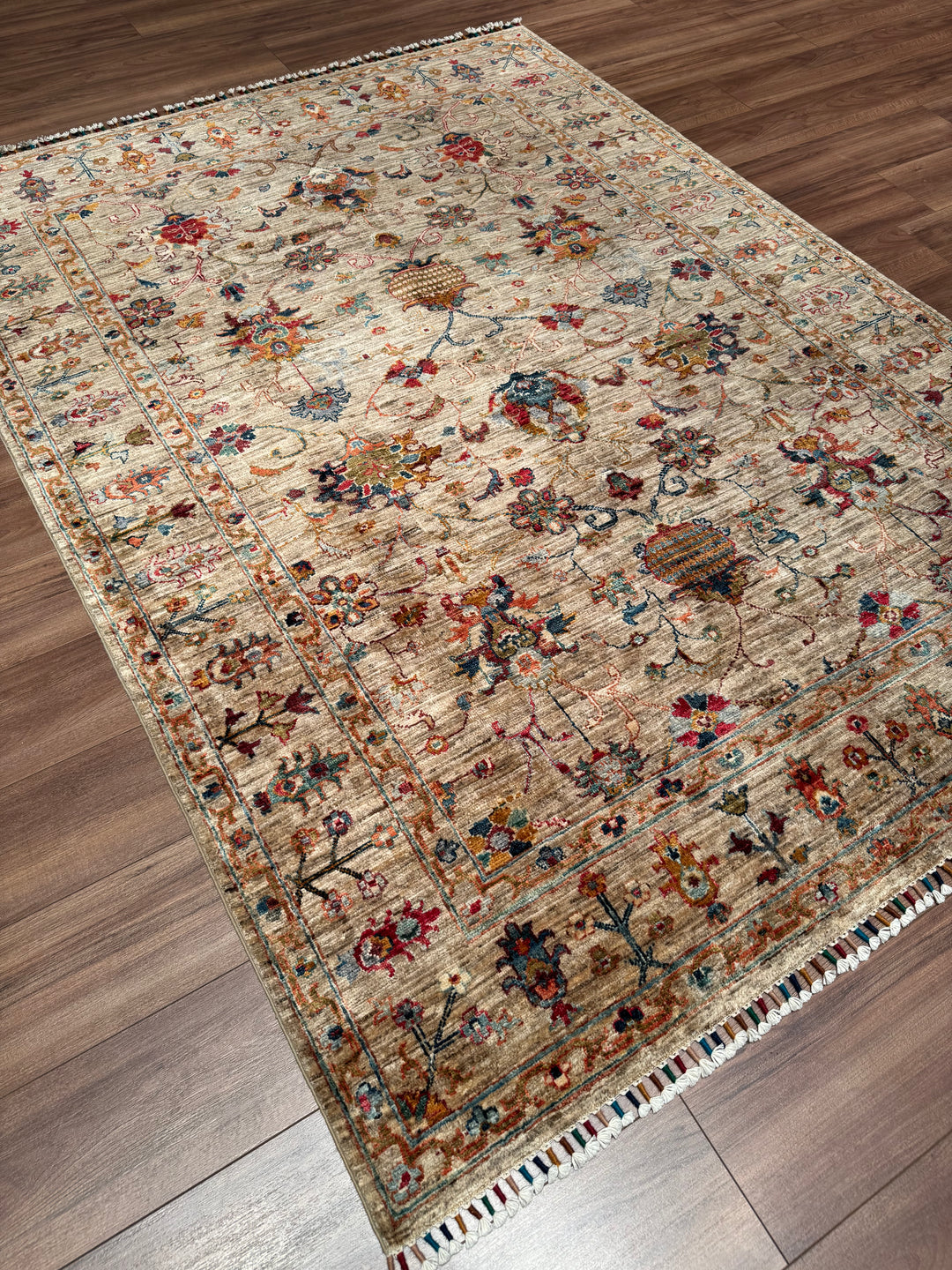 Sultani One Thousand and One Nights Original Handwoven Beige Root Dye Wool Rug 174x239 cm (4.16 square meters) - 5x8 ft 