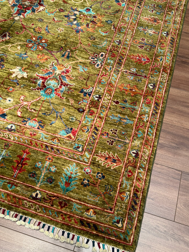Sultani Binbirgece Orijinal El Dokuması Yeşil Kök Boya Yün Halı 170x246 4.18 Metrekare - 5x8 ft