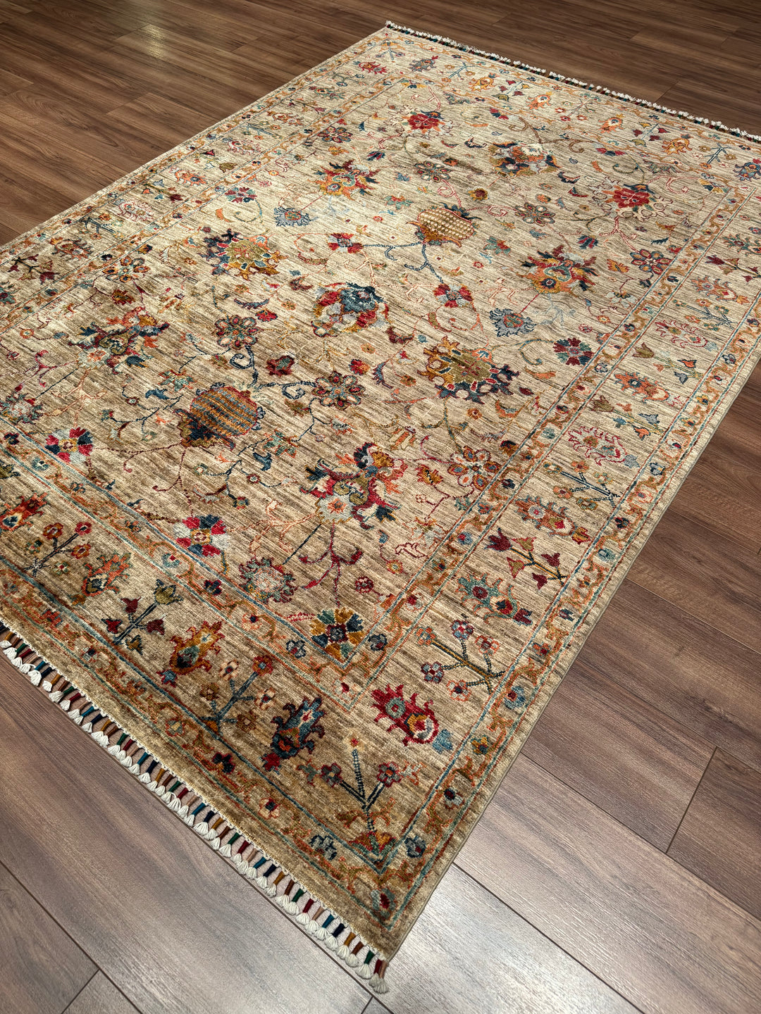 Sultani One Thousand and One Nights Original Handwoven Beige Root Dye Wool Rug 174x239 cm (4.16 square meters) - 5x8 ft 