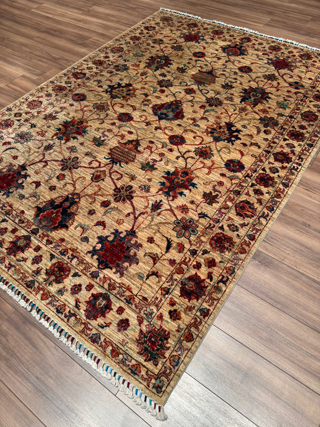 Sultani One Thousand and One Nights Original Handwoven Beige Root Dye Wool Rug 176x246 cm (4.33 square meters) - 5x8 ft