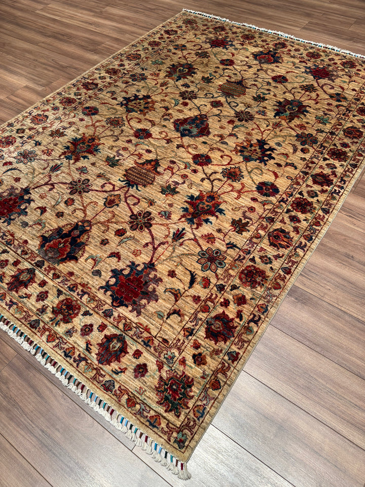 Sultani One Thousand and One Nights Original Handwoven Beige Root Dye Wool Rug 176x246 cm (4.33 square meters) - 5x8 ft
