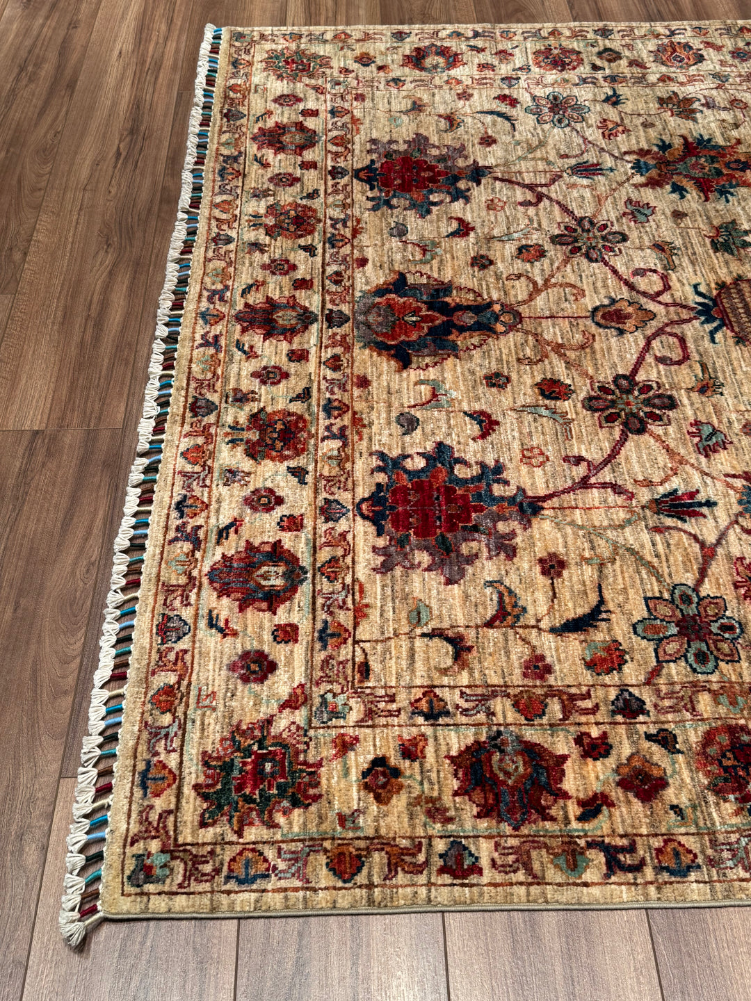 Sultani One Thousand and One Nights Original Handwoven Beige Root Dye Wool Rug 176x246 cm (4.33 square meters) - 5x8 ft