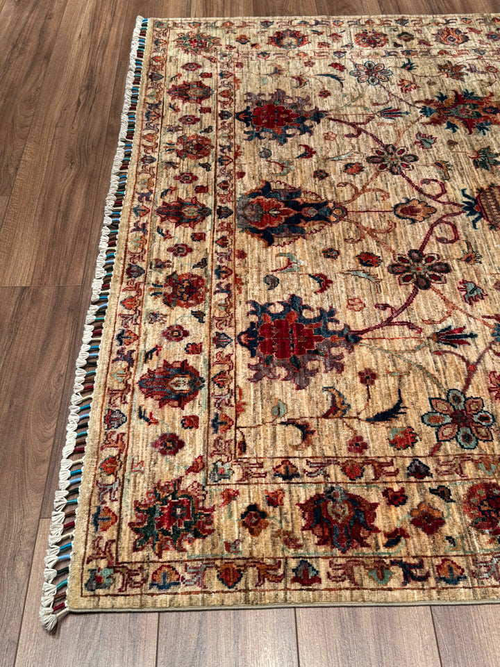 Sultani One Thousand and One Nights Original Handwoven Beige Root Dye Wool Rug 176x246 cm (4.33 square meters) - 5x8 ft