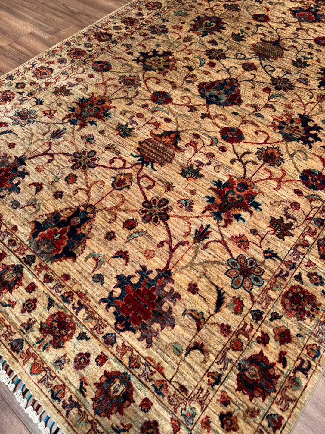 Sultani One Thousand and One Nights Original Handwoven Beige Root Dye Wool Rug 176x246 cm (4.33 square meters) - 5x8 ft