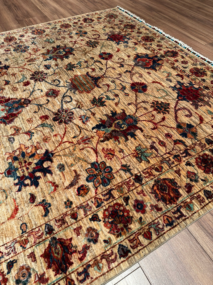 Sultani One Thousand and One Nights Original Handwoven Beige Root Dye Wool Rug 176x246 cm (4.33 square meters) - 5x8 ft