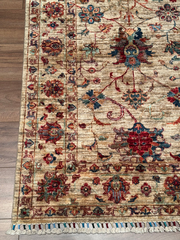 Sultani One Thousand and One Nights Original Handwoven Beige Root Dye Wool Rug 176x246 cm (4.33 square meters) - 5x8 ft