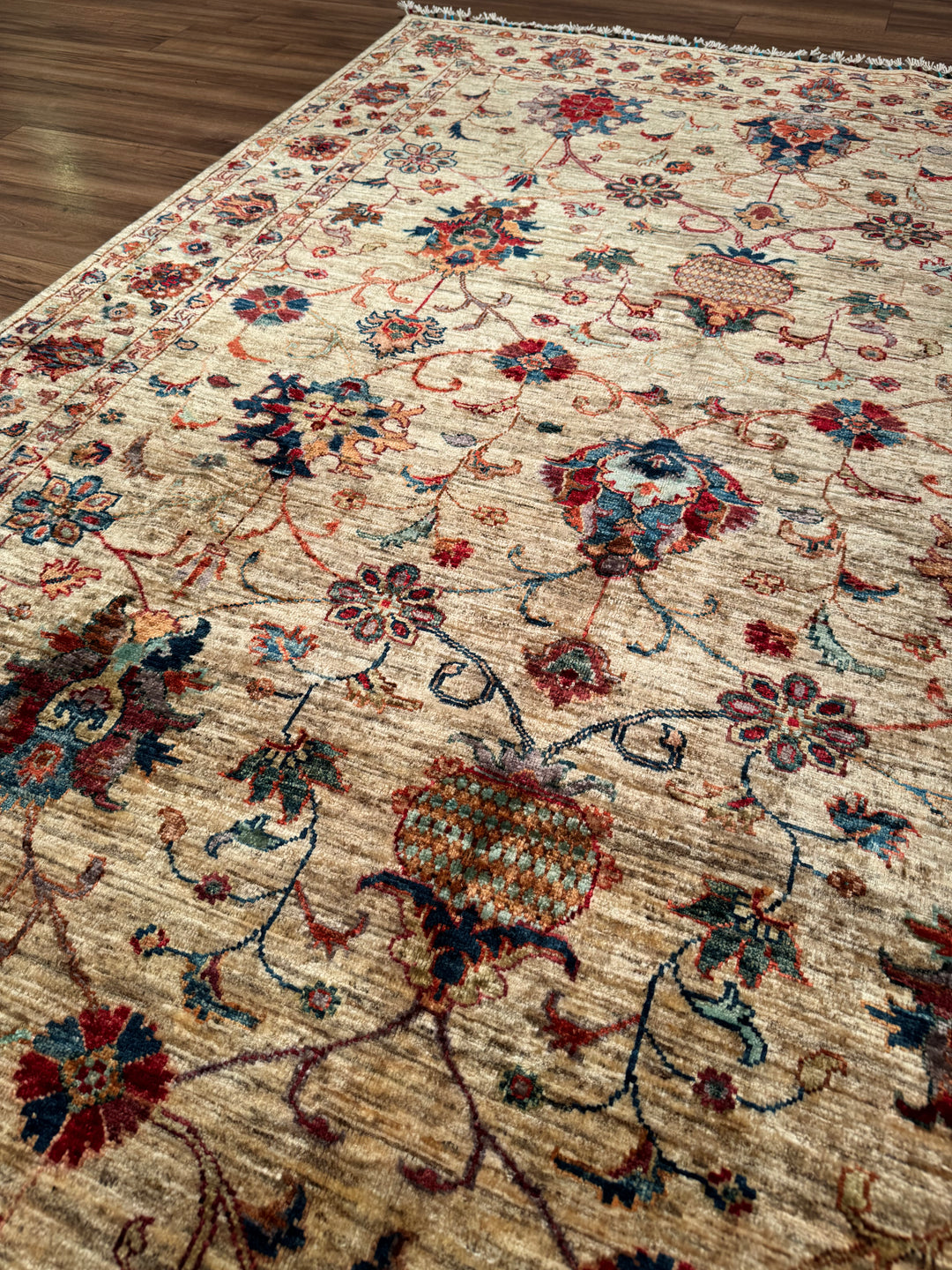 Sultani One Thousand and One Nights Original Handwoven Beige Root Dye Wool Rug 176x246 cm (4.33 square meters) - 5x8 ft