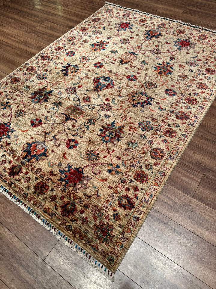 Sultani One Thousand and One Nights Original Handwoven Beige Root Dye Wool Rug 176x246 cm (4.33 square meters) - 5x8 ft