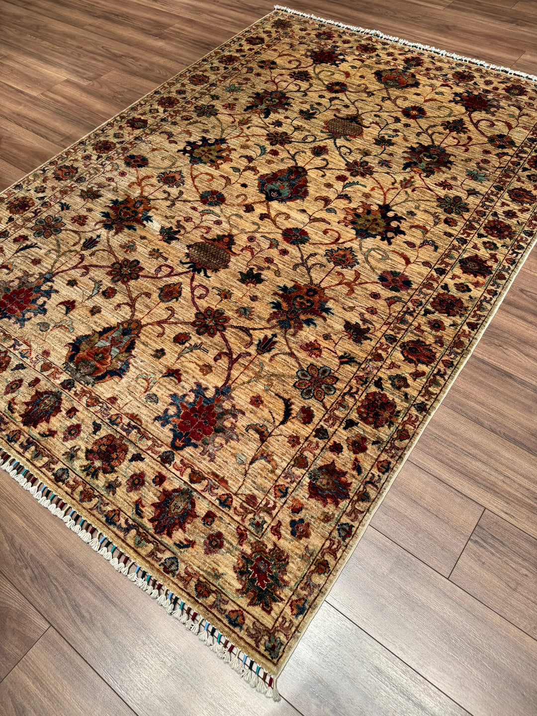 Sultani Binbirgece Original Hand-Woven Beige Root Dye Wool Carpet 173x243 4.20 Square Meters - 5x8 ft