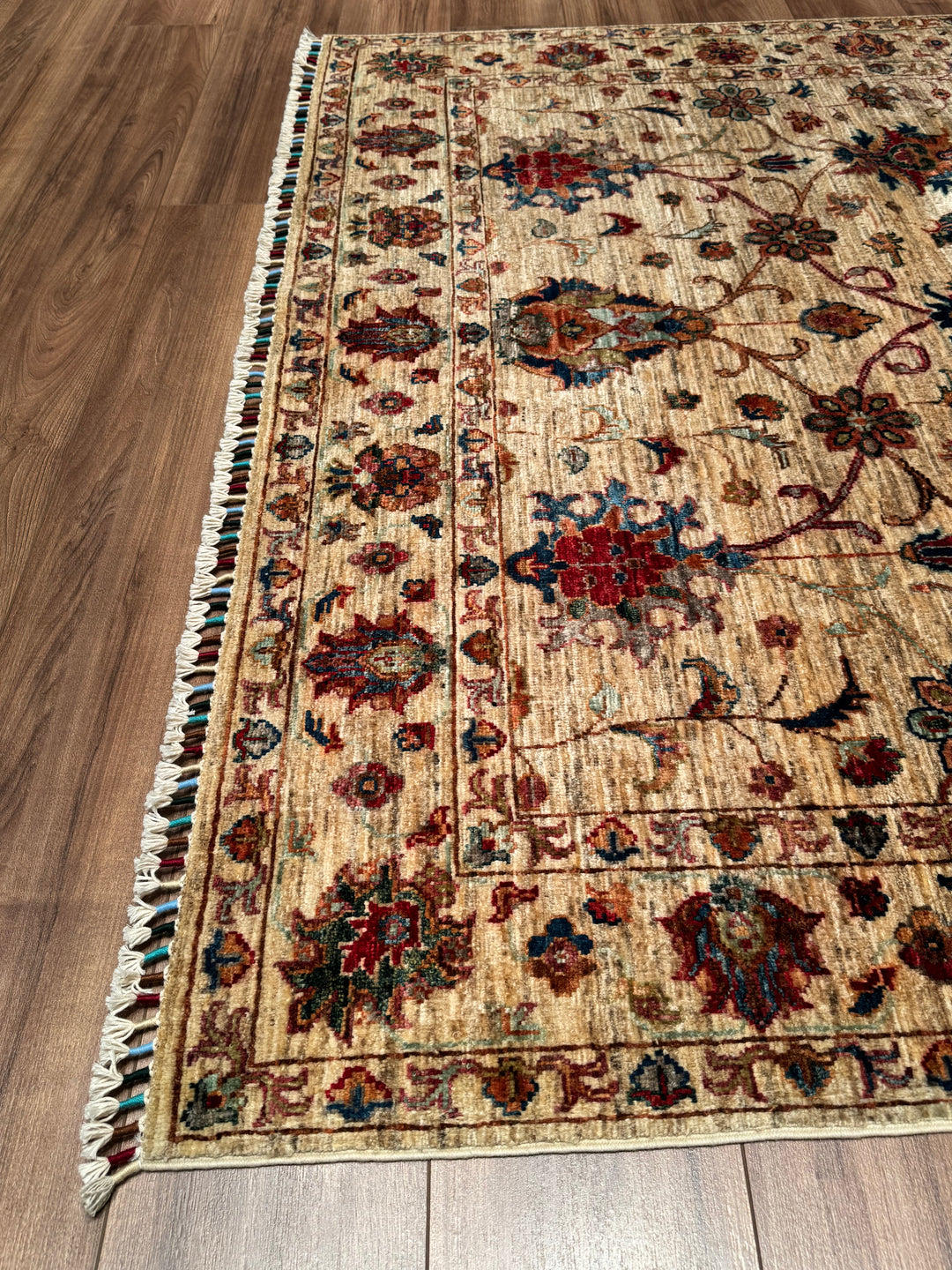 Sultani Binbirgece Original Hand-Woven Beige Root Dye Wool Carpet 173x243 4.20 Square Meters - 5x8 ft