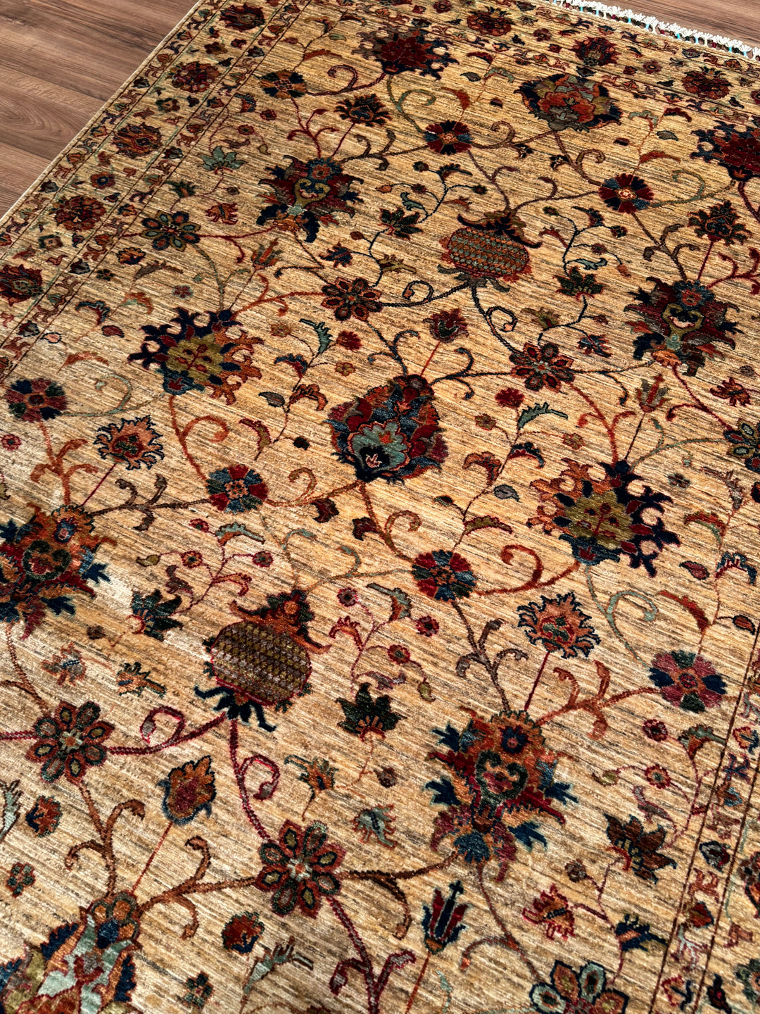 Sultani Binbirgece Original Hand-Woven Beige Root Dye Wool Carpet 173x243 4.20 Square Meters - 5x8 ft