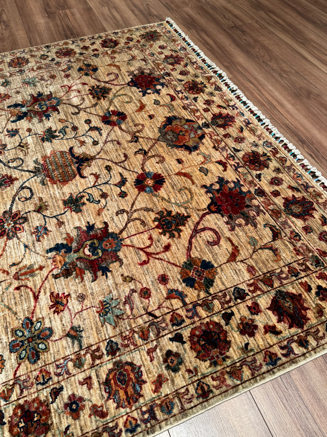 Sultani Binbirgece Original Hand-Woven Beige Root Dye Wool Carpet 173x243 4.20 Square Meters - 5x8 ft