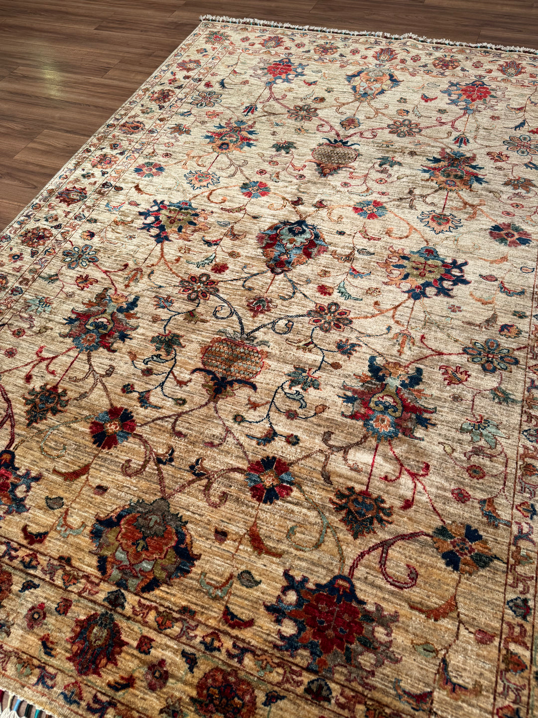 Sultani Binbirgece Original Hand-Woven Beige Root Dye Wool Carpet 173x243 4.20 Square Meters - 5x8 ft