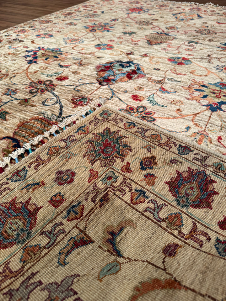Sultani Binbirgece Original Hand-Woven Beige Root Dye Wool Carpet 173x243 4.20 Square Meters - 5x8 ft