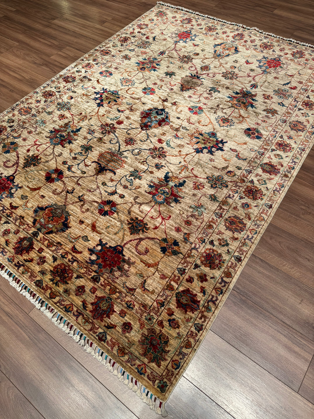 Sultani Binbirgece Original Hand-Woven Beige Root Dye Wool Carpet 173x243 4.20 Square Meters - 5x8 ft