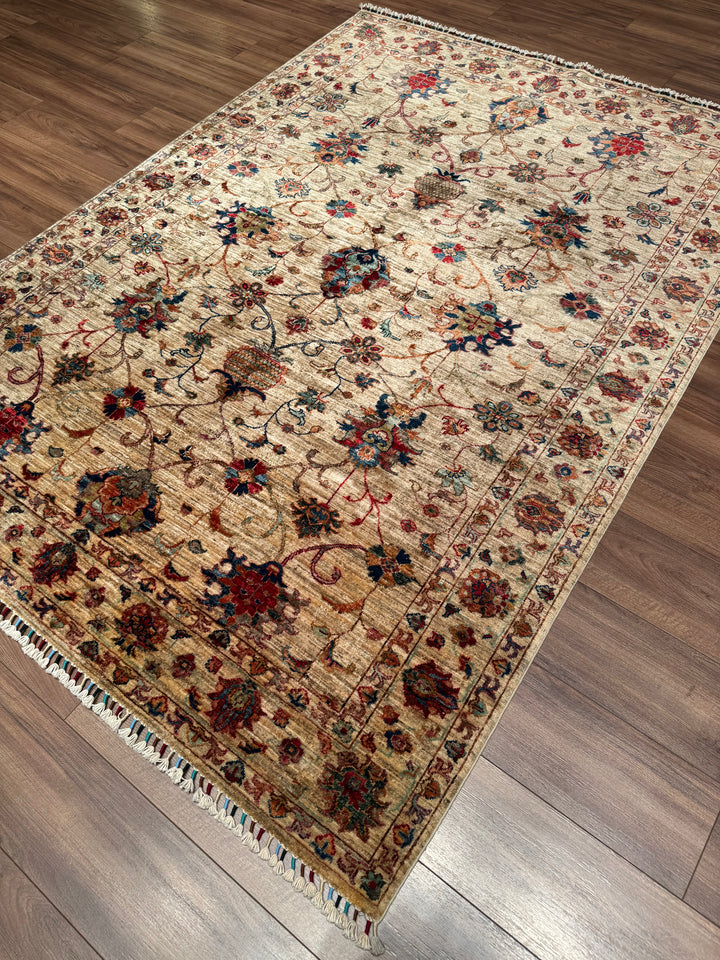Sultani Binbirgece Original Hand-Woven Beige Root Dye Wool Carpet 173x243 4.20 Square Meters - 5x8 ft