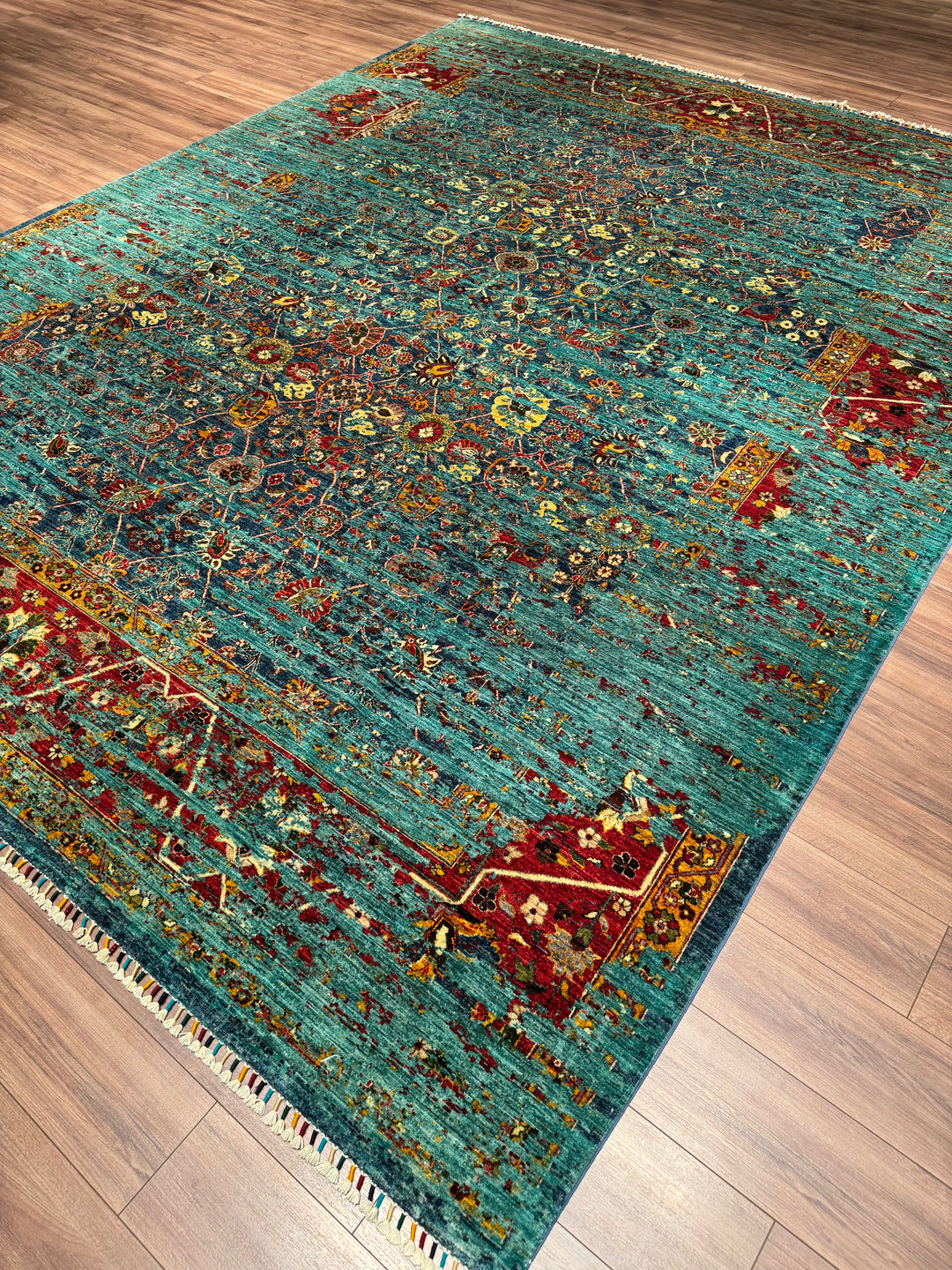 Memlük Orijinal El Dokuması Turkuaz Kök Boya Yün Halı 317x402 12.74 Metrekare - 10x13 ft