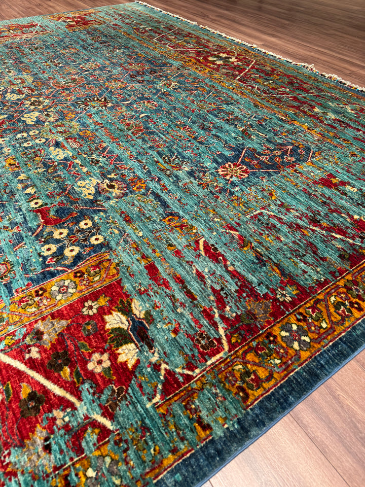 Memlük Orijinal El Dokuması Turkuaz Kök Boya Yün Halı 317x402 12.74 Metrekare - 10x13 ft