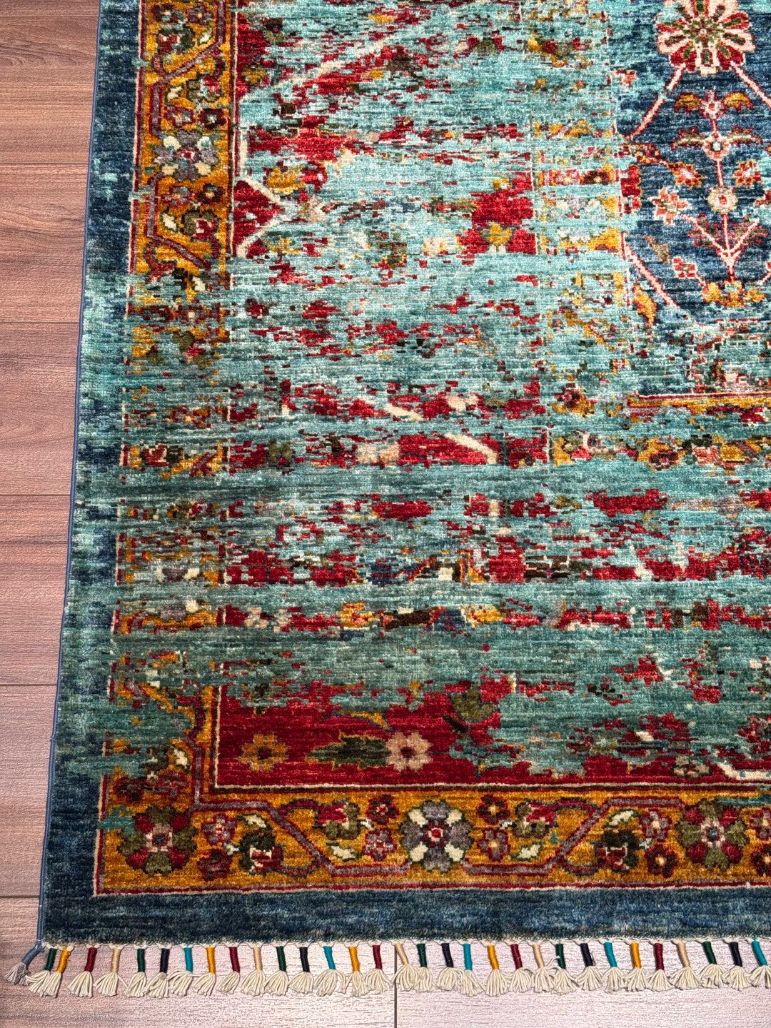 Memlük Orijinal El Dokuması Turkuaz Kök Boya Yün Halı 317x402 12.74 Metrekare - 10x13 ft