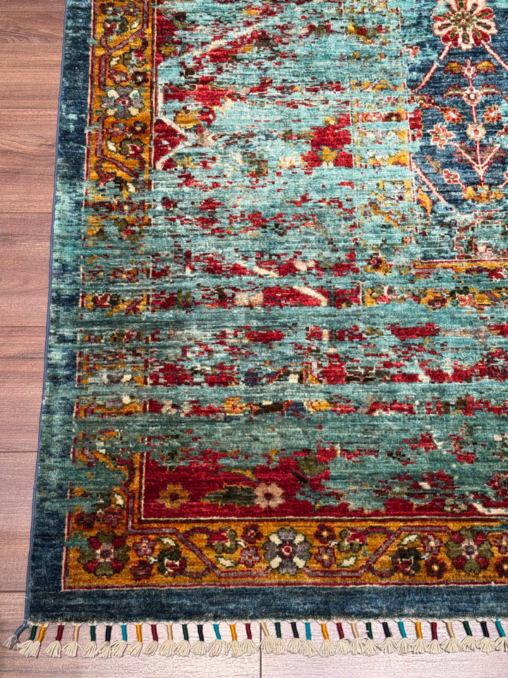 Memlük Orijinal El Dokuması Turkuaz Kök Boya Yün Halı 317x402 12.74 Metrekare - 10x13 ft