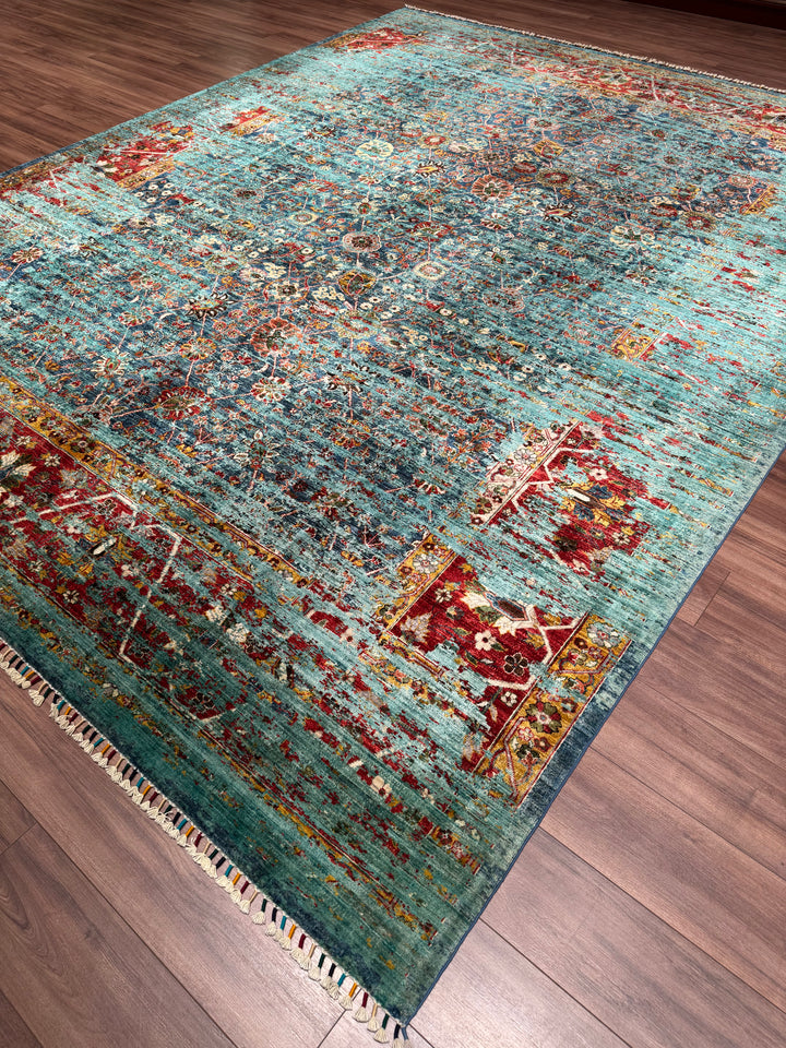 Memlük Orijinal El Dokuması Turkuaz Kök Boya Yün Halı 317x402 12.74 Metrekare - 10x13 ft