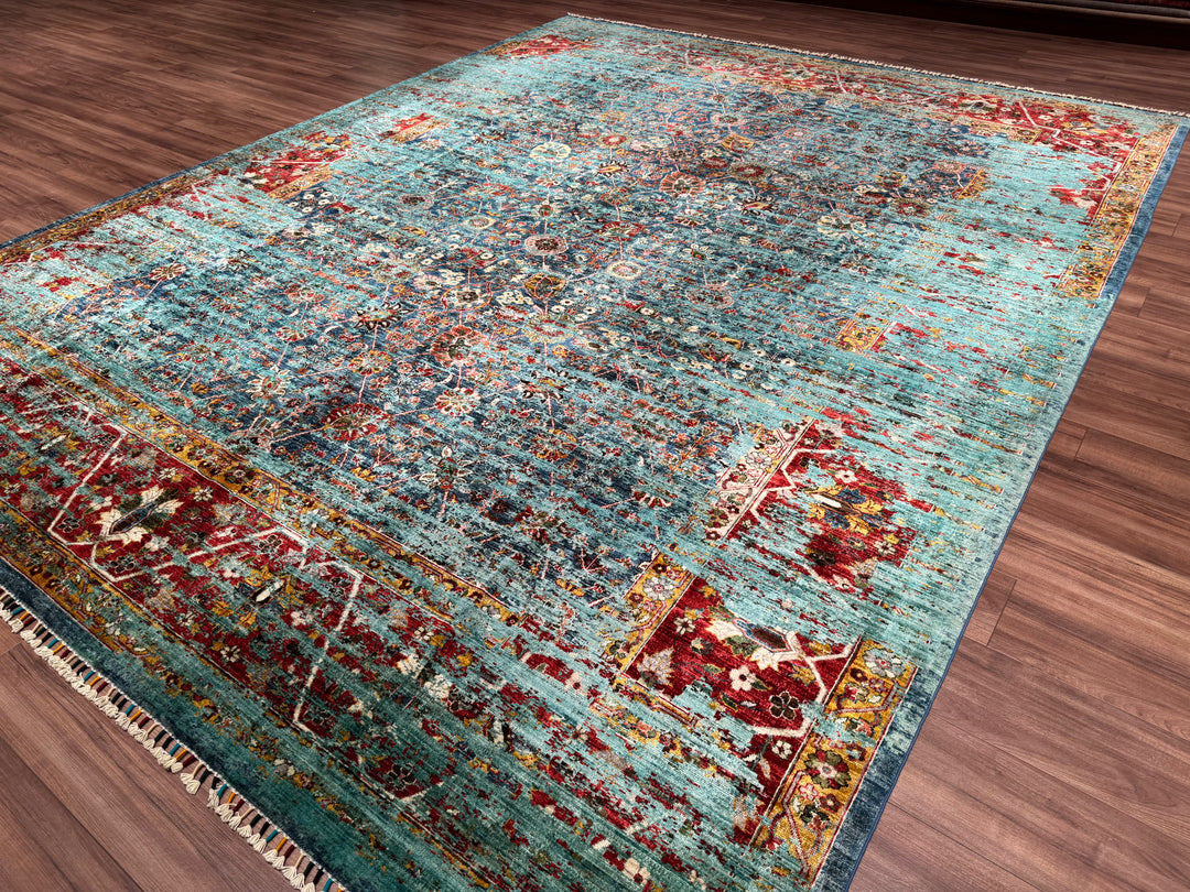 Memlük Orijinal El Dokuması Turkuaz Kök Boya Yün Halı 317x402 12.74 Metrekare - 10x13 ft