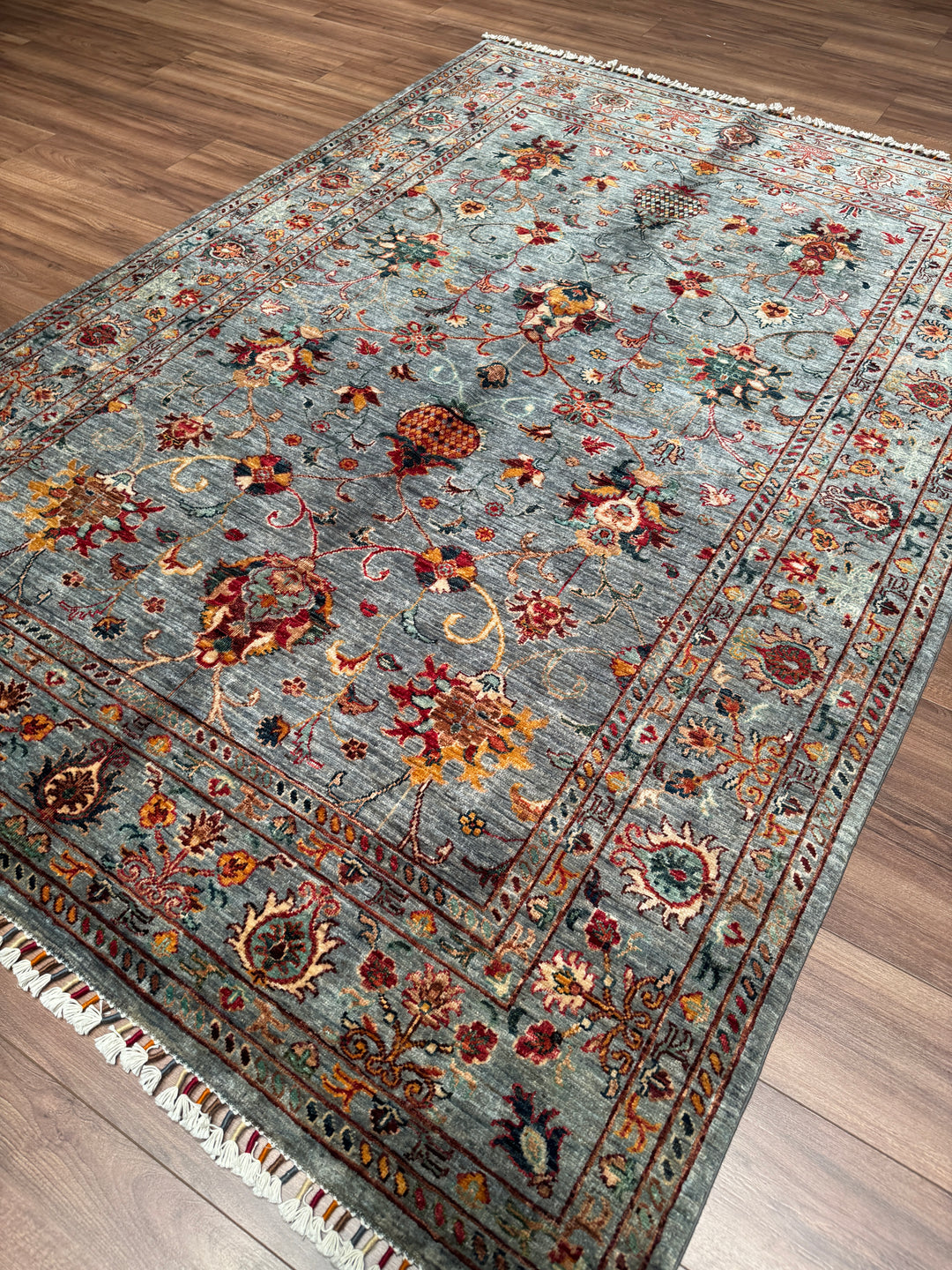 Sultani Binbirgece Orijinal El Dokuması Gri Kök Boya Yün Halı 173x248 4.29 Metrekare - 5x8 ft