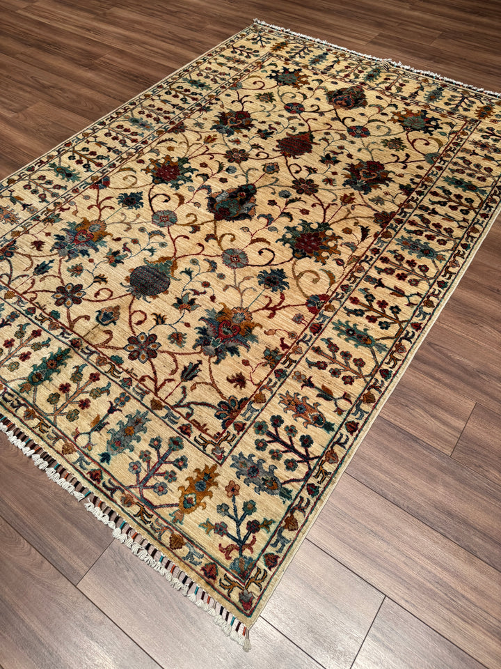 Sultani Binbirgece Orijinal El Dokuması Bej Kök Boya Yün Halı 173x248 4.29 Metrekare - 5x8 ft