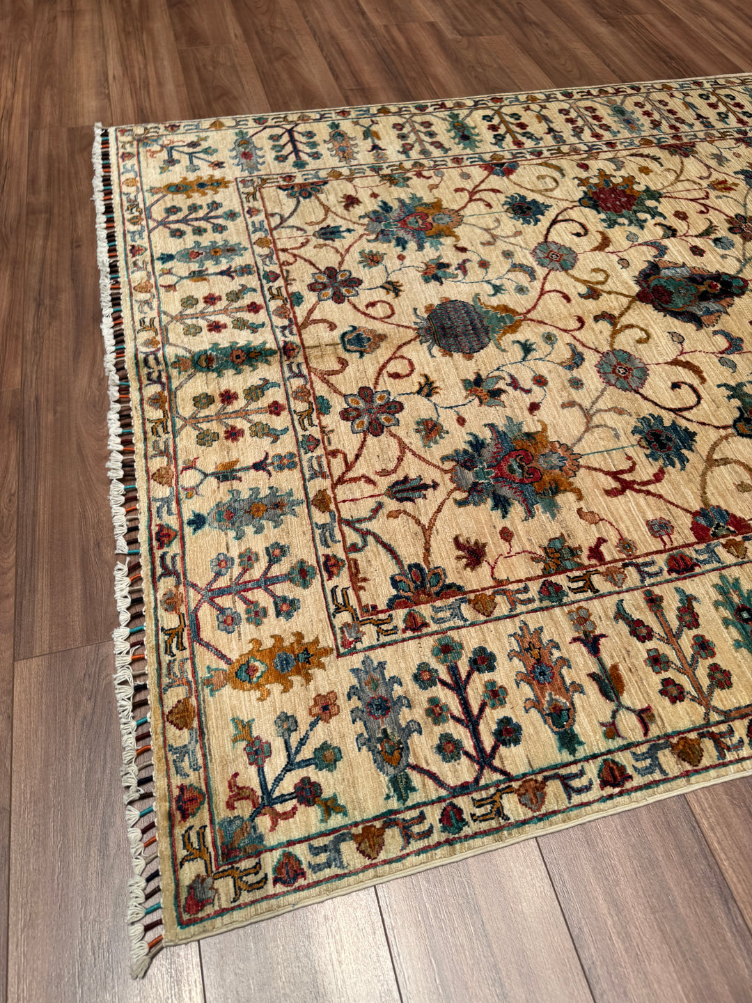 Sultani Binbirgece Orijinal El Dokuması Bej Kök Boya Yün Halı 173x248 4.29 Metrekare - 5x8 ft
